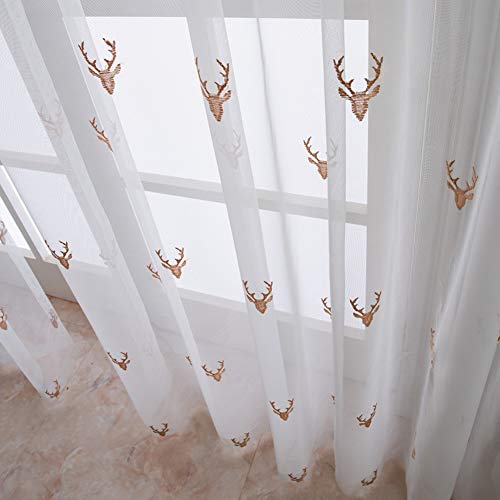 CERTNKI W175xL140cm, 2 Stück Vorhang Voile Hirsch Stickerei Tüll Gardinen Mit Ösen Transparent Vorhang Für Balkon Wohnzimmer Schlafzimmer Dekoschal Vorhänge von CERTNKI