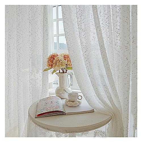 CERTNKI Retro Voile Vorhang Jacquard Design Schlafzimmer Transparent Gardinen Bleistift Falte Wohnzimmer Balkon Vorhänge 2 Stück,Weiß,W200xL270cm von CERTNKI