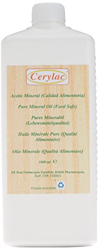 CERYLAC Reines Mineralöl für Holz - 1000 ml. Lebensmittelqualität. Mit Zulassung des britischen und spanischen Arzneibuchs, US-DAB-Zertifizierung, Zertifizierung nach Codex USB178.3620 (a) von Cerylac