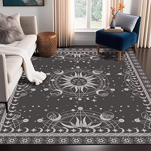 Sonne und Mond Teppich Boho himmlischer Bereich Teppiche für Schlafzimmer Wohnheim Wohnzimmer Bohemian Okkulte Halbmond Solar Sterne Galaxy Bodenmatte Pad Fußmatte Teppich 149,9 x 99,1 cm, Tundora von CERYUEE