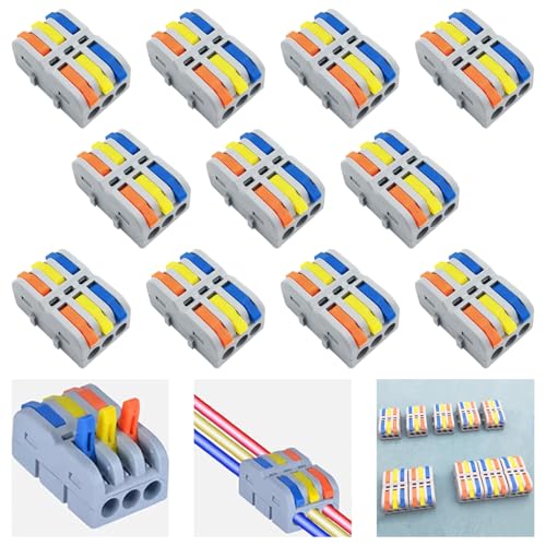 Anschlussblöcke, CESFONJER SPL-3M Mini Schnellanschlussklemmen, Kompakt Steckklemmen mit multi-coloured Betätigungshebel, frei kombiniert Werden Elektrische Anschlussblöcke (11 Stück) von CESFONJER
