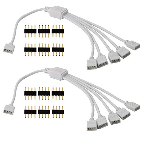 CESFONJER 1 zu 5 LED Verteiler Verbinder Kabel, LED 4 Pin Splitter, für 4pin LED Strips SMD 5050 3528 2835 LED Streifen Connector, LED Zubehör (2 Stück/Packung) von CESFONJER