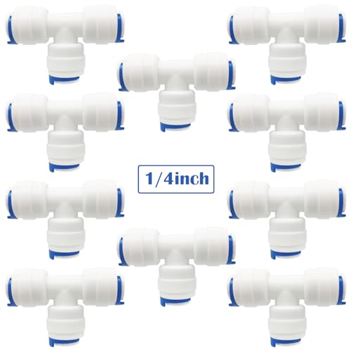 CESFONJER 10 PCS Adapter Fitting Verbindungsstück, RO Wasserfilter Fitting, 6,35mm (1/4") Pushfit gerade Stecker für Wasserrohr, drücken, Kühlschrankschlauch (T-Gelenk) von CESFONJER