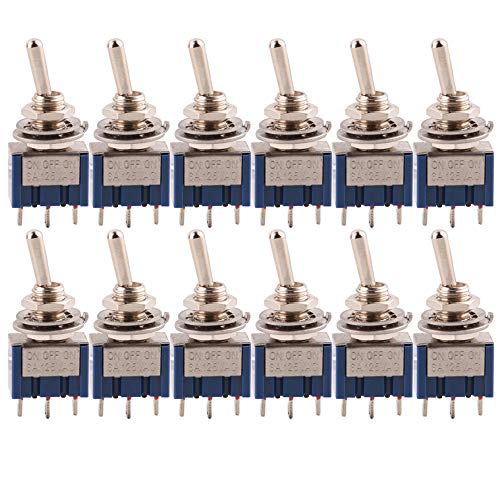 CESFONJER 12 Pcs Mini-Kippschalter, Blau 125 V 6A ON-Off-ON 3 Pins 3 Position Marinefahrzeuge Kippschalter, Instrumententafel Wippschalter. von CESFONJER