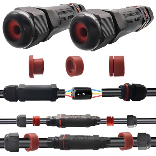 IP68 wasserdichter Kabelverbinder, CESFONJER 2 Stück Kabelverbinder, Außenkabelverbinder, externe Anschlussdose, Kabelverbinder Hülsenkupplung für 2, 3polige Kabel mit 5-13mm Durchmesser von CESFONJER
