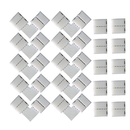 CESFONJER 20teiliges Lichtstreifenzubehör enthält L-förmigen Lichtstreifenverbinder 4polig, 4poligen lückenlosen LED-Streifenverbinder für LED 10 mm SMD 5050 Multicolor nicht wasserdichte LED-Streifen von CESFONJER