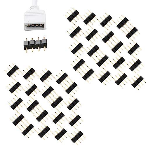 CESFONJER 40 Pcs 10mm LED-Anschluss 4 Pin RGB-Anschluss, Lötstift für RGB LED Streifen, 4 Pin RGB Männlich auf Männlich Steckverbinder Schwarz für LED Lampe Streifen von CESFONJER
