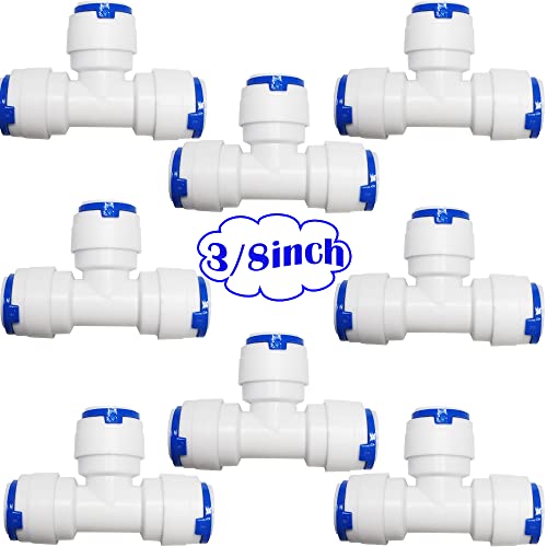 CESFONJER 8 PCS RO Wasserfilter Fitting, Push Fit T-Stück, für 9.5mm (3/8") Schläuche am Umkehrosmose-System oder Kühlschrankfilter von CESFONJER