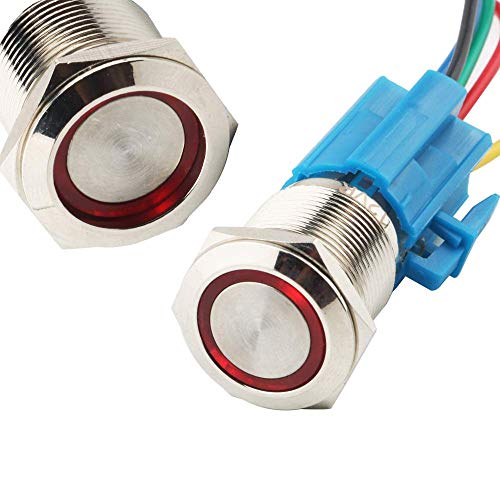 CESFONJER LED Beleuchtet Drucktaster, Selbstsperrender Latching Drucktastenschalter, IP67 LED-Taster, LED Druckknopf für Auto mit 23cm Kabel Kit für 19mm 3/4"Montagebohrung 12V Power (Rot) von CESFONJER