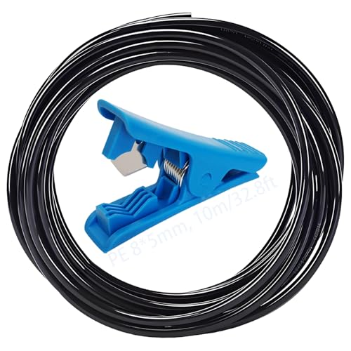 CESFONJER Bewässerungsschlauch, schwarzer PE-Gartenschlauch, Tropfschlauch(8 mm Außendurchmesser x 5 mm Innendurchmesser), mit blauem Schlauchschneider, passend für Tropfbewässerungssysteme (10 Meter) von CESFONJER