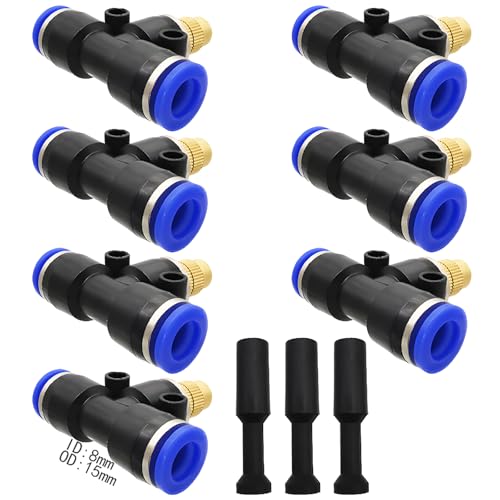 CESFONJER Messing-Sprühdüse, 7 Stück, Schnellverbinder, verstellbare Zerstäubungsdüse, verbindet 8 mm schnelle Intubationsröhre + 3 Stück Blockierkopf für Terrasse, Garten, Rasen, Gewächshaus von CESFONJER