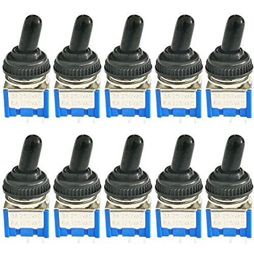 CESFONJER Mini-Kippschalter, AC 125V 6A / 250V 3A SPDT ON-Off 2 Pins 2 Position Marinefahrzeuge Kippschalter, Instrumententafel Wippschalter (Blau 10 Pcs)+(10 wasserdichte Kappen) von CESFONJER