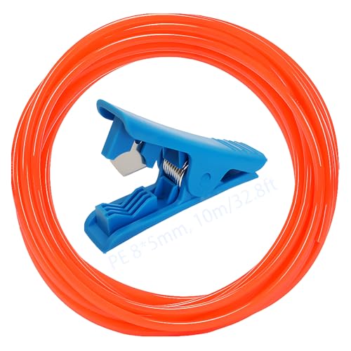 CESFONJER Tropfschlauch (8 mm Außendurchmesser x 5 mm Innendurchmesser), orangefarbener PE-Gartenschlauch, mit blauem Schlauchschneider, passend für Tropfbewässerungssysteme (10 Meter) von CESFONJER