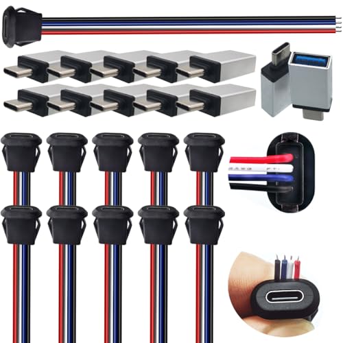 CESFONJER Typ-C-Gehäusestecker, 10 Sets USB-C-Gehäusebuchse mit 4-adrigem Pigtail und Stecker auf USB-OTG-Adapter – DIY-Lötset für die Reparatur von Elektronikprojekten CESFONJER Typ-C-Gehäusestecker, 10 Sets USB-C-Gehäusebuchse mit 4-adrigem Pigtail und Stecker auf USB-OTG-Adapter – DIY-Lötset für die Reparatur von Elektronikprojekten von CESFONJER