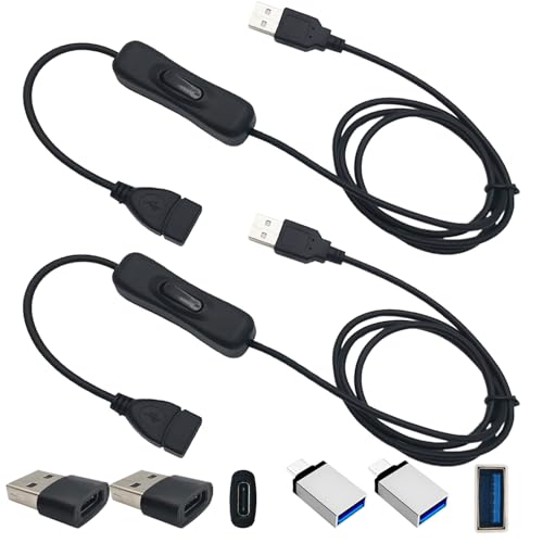 CESFONJER USB-Switch-Verlängerungskabel 1 m mit Ein-/Ausschalter – Dual-Ended USB-C- und Adapter-Set (2er-Pack), Strom- und Datenkabel für LED/PC/Telefon/alle USB-C-Geräte von CESFONJER