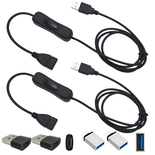 CESFONJER USB-Switch-Verlängerungskabel 1 m mit Ein-/Ausschalter – Dual-Ended USB-C- und Adapter-Set (2er-Pack), Strom- und Datenkabel für LED/PC/Telefon/alle USB-C-Geräte von CESFONJER