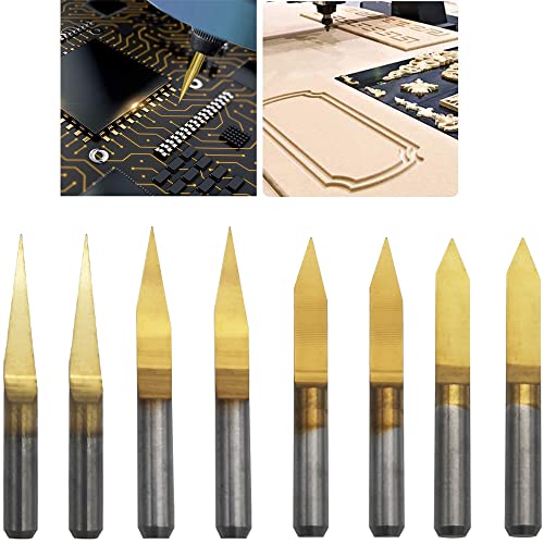 Gravierstichel, CESFONJER Titanium beschichtete Gravur CNC Bit, 3.175 mm Hartmetalls PCB Gravieren CNC Router Bit-Tool 0.1mm Tip (2 Pcs*10°,2 Pcs*20°,2 Pcs*30°,2 Pcs*45°) von CESFONJER
