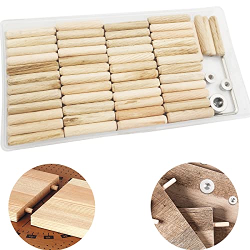 Holzdübel,CESFONJER 6mm Dübel Holz Set, 100 pcs Holzdübel, 2 pcs Dübelspitzen und 1pcs Bohrer Tiefenanschlag, mit Sechskantschlüssel für gerillte Rillen, Basteln, Heimwerken, Zimmerei von CESFONJER