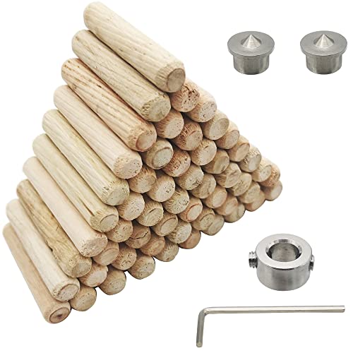 Holzdübel,CESFONJER 8mm Dübel Holz Set, 55 pcs Holzdübel, 2 pcs Dübelspitzen und 1pcs Bohrer Tiefenanschlag, mit Sechskantschlüssel für gerillte Rillen, Basteln, Heimwerken, Zimmerei von CESFONJER