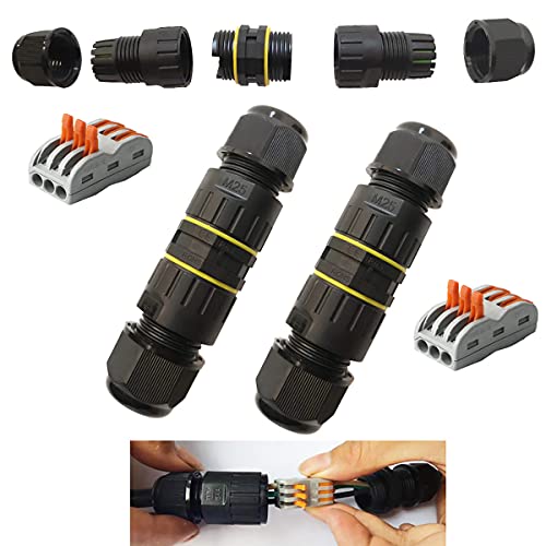 Kabelverbinder Wasserdicht IP68, CESFONJER Verbindungs box Verbindungsmuffe Kabelverbinder mit 3-polig verbindungsklemmen für Ø5-10mm Kabeldurchmesser (2er-Pack Schwarz, gelb) von CESFONJER
