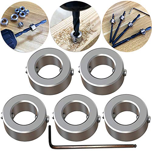Tiefenanschlagringe Set,CESFONJER Tiefenbegrenzer Bohrer Ring Positionierer(ID:10mm,5 Stück）, mit Sechskantschlüssel für Bohrer Holzbearbeitung von CESFONJER
