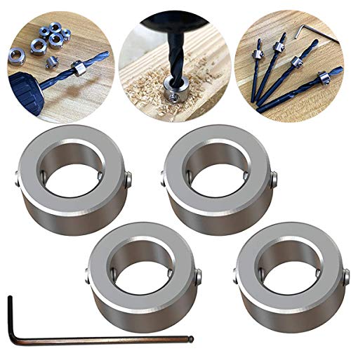 Tiefenanschlagringe Set,CESFONJER Tiefenbegrenzer Bohrer Ring Positionierer(ID:12mm,4 Stück）, mit Sechskantschlüssel für Bohrer Holzbearbeitung von CESFONJER