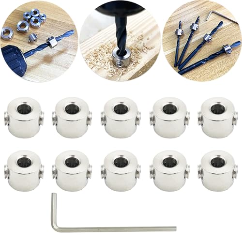 Tiefenanschlagringe Set,CESFONJER Tiefenbegrenzer Bohrer Ring Positionierer(ID:5mm,8 Stück）, mit Sechskantschlüssel für Bohrer Holzbearbeitung von CESFONJER