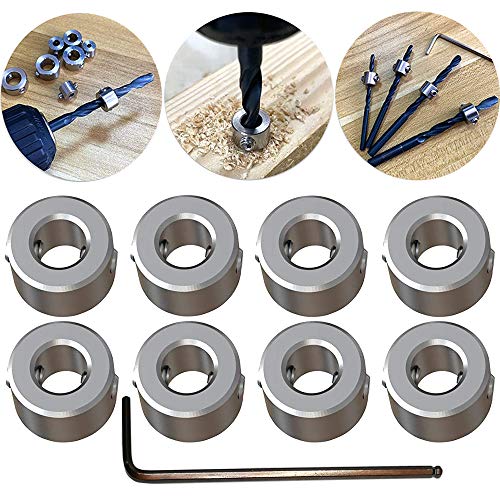 Tiefenanschlagringe Set,CESFONJER Tiefenbegrenzer Bohrer Ring Positionierer(ID:6mm,8 Stück）, mit Sechskantschlüssel für Bohrer Holzbearbeitung von CESFONJER