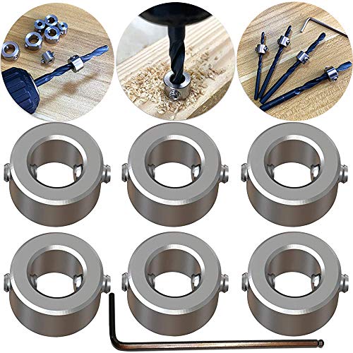 Tiefenanschlagringe Set,CESFONJER Tiefenbegrenzer Bohrer Ring Positionierer(ID:8mm,6 Stück）, mit Sechskantschlüssel für Bohrer Holzbearbeitung von CESFONJER
