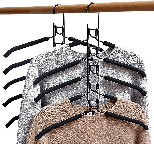 CESHMD 5 in 1 Kleiderbügel Mehrschichtiger Kleiderschrank Kleiderständer Anti-Rutsch-Multifunktions-Metallschwamm Platzsparend für Erwachsene Kleidung Aufbewahrung für Haushalt (2 Sätze) von CESHMD