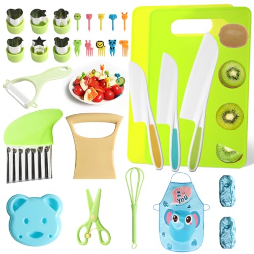 CESHMD Kindermesser 30-teiliges Kinder-Küchenmesser Set, Kinder Küchenmesser Set mit Schneidebrett, Wellenschneider, Montessori Spielzeug Messer, Kindermesser für Kinder ab 2 3 4 5 6 Jahre von CESHMD