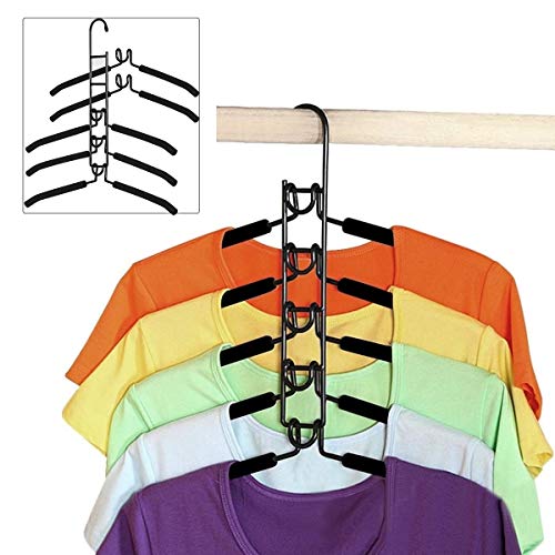 CESHMD 5 in 1 Kleiderbügel Mehrschichtiger Kleiderschrank Kleiderständer Anti-Rutsch-Multifunktions-Metallschwamm Platzsparend für Erwachsene Kleidung Aufbewahrung für Haushalt (1 Set) von CESHMD