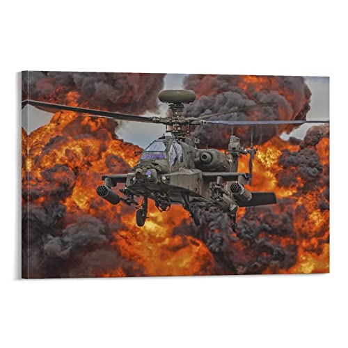 Hubschrauber-Poster Ah-64 Apache Flying in Fire Poster Dekorative Malerei Leinwand Wandposter und Kunstbild Druck Moderne Familie Schlafzimmer Dekor Poster 60 x 90 cm von CETE