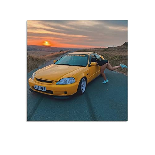 JDM-Auto-Poster Honda Civic EK9 und heißes Mädchen, dekoratives Gemälde, Leinwand, Wandposter und Kunstbild, modernes Familien-Schlafzimmer, Dekor-Poster, 40 x 40 cm von CETE