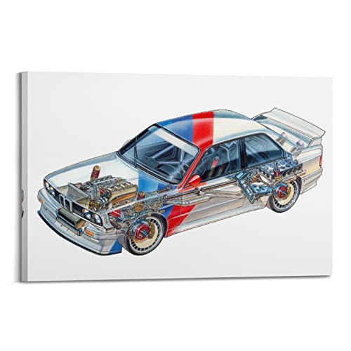 Klassisches Rennauto für BMW E30 M3 DTM Innenraum Motor Vintage Sport Auto dekorative Malerei Leinwand Wand und Kunst Bild Familie Schlafzimmer Dekor 60 x 90 cm von CETE