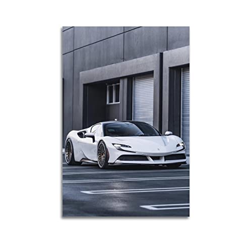 Supercar Poster für Ferrari SF90 Stradale White Racing Car Dekoratives Gemälde auf Leinwand, Wand- und Kunstbild, Familien-Schlafzimmer, Dekoration, 40 x 60 cm von CETE
