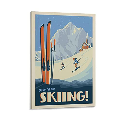 Vintage-Poster "Spend The Day Skiing!", dekoratives Gemälde, Leinwand, Wandposter und Kunstbild, modernes Familien-Schlafzimmer, Dekoration, Poster, 50 x 75 cm von CETE