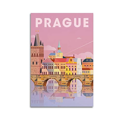 Vintage-Reiseposter Prague, dekoratives Gemälde, Leinwand, Wand- und Kunstbild, Familienzimmer, 30 x 45 cm von CETE