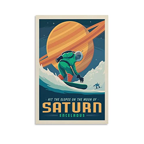 Vintage-Weltraum-Poster, Saturn Enceladus, Snowboarding, dekoratives Gemälde, Leinwand, Wandposter und Kunstbild, moderner Familien-Schlafzimmer, Dekoration, Poster, 30 x 45 cm von CETE