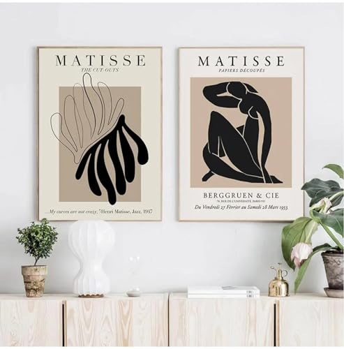 CEVAN Abstrakte Malerei von Matisse minimalistische Illustration Wandkunst Leinwanddrucke Vintage-Beige Wandbilder Heimdekoration 40 x 60 cm2St-Kein Rahmen von CEVAN