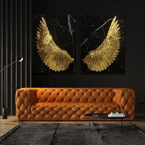 CEVAN Engelsflügel Gold Poster und Drucke Schwarz und Weiß Wand Kunst Foto Leinwand Malerei Wohnzimmer Home Ästhetik Dekor Cuadros-50x70cm-ohne Rahmen von CEVAN