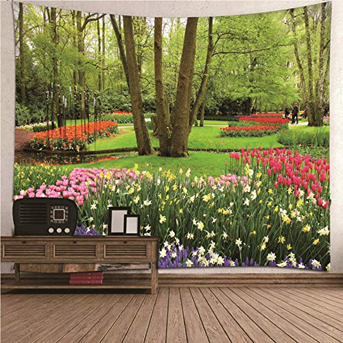 CEVAN Kpop Wandteppich Wanddecke Lang Park Blumen Bäume Gras Wandteppich Für Die Decke Wanddecker Kunst Dekorationen Decke Wandbehang Stoff Bunt 150x130cm von CEVAN