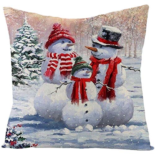 CEVAN Leinen Kissenbezüge Wasserdicht Kissenbezug Draußen Weiß Kissenbezüge Orientalisch Kissenbezug Kinder Schneemann-Familie Kissenbezüge Sofa Dekor 40x40 cm von CEVAN