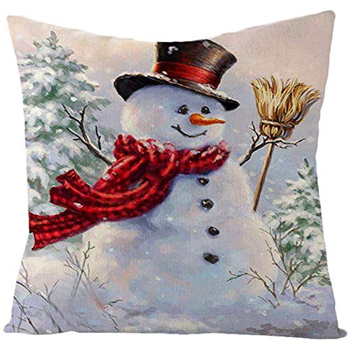 CEVAN Leinen Kissenbezüge XXL Kissenbezug Vintage Shabby Weiß Rot Kissenbezüge Natur Kissenbezug Langes Kissen Schneemann Im Schal Kissenbezüge Sofa Dekor 40x40 cm von CEVAN