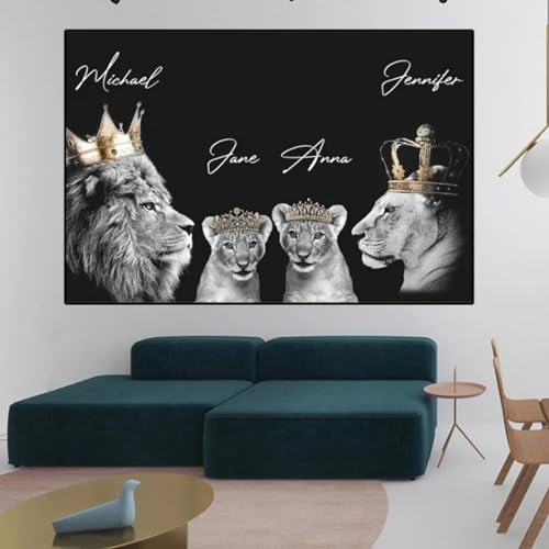 CEVAN Schwarz-weiße Löwenfamilie Goldkrone Wandkunst Poster gedrucktes Ölgemälde Wandkunst Tier-Wohnzimmerdekoration 60 x 90 cm-Kein Rahmen von CEVAN