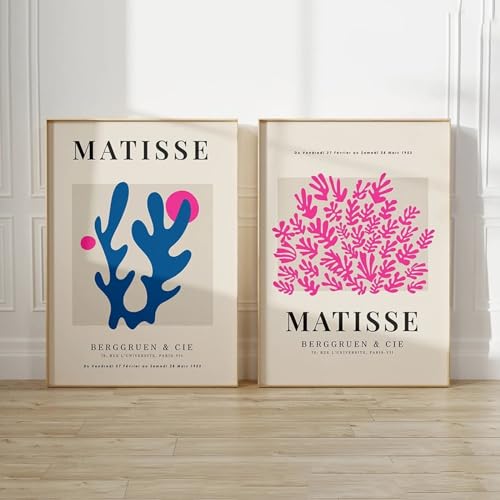 CEVAN Vintage abstrakte Matisse-Poster rosa und blaue Korallenblume Wandkunst Leinwandgemälde Drucke Bilder für Wohnzimmer Heimdekoration 40 x 60 cm2St-Kein Rahmen von CEVAN