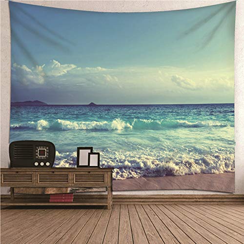 CEVAN Wandbehang Dekorationen Wanddekoration Teppich Himmel-Ozean-Meer-Welle Wandteppich Für Draußen Großes Strandtuch Kunst Dekorationen Decke Wandbehang Stoff Blau 350x250cm von CEVAN