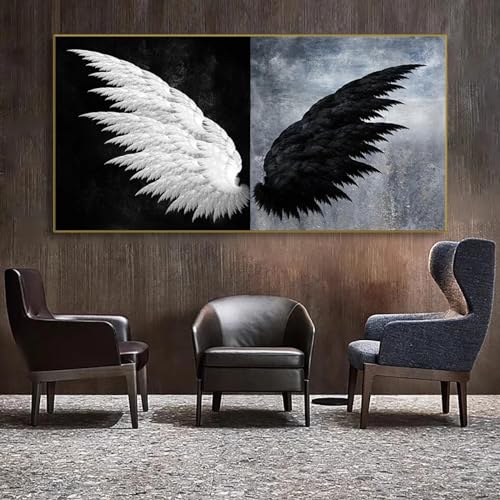 CEVAN Weiße und schwarze Flügel Leinwandgemälde Engel und Teufel Federbild für Wohnzimmer Zuhause Wand dekorative Poster und Drucke 60 x 120 cm-Kein Rahmen von CEVAN