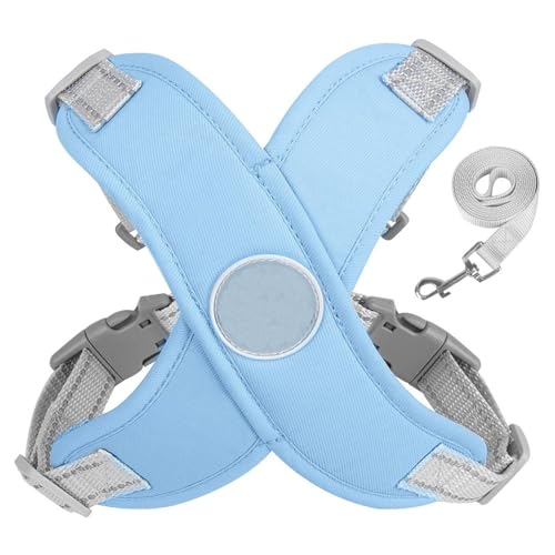 Atmungsaktives Hundegeschirr – weiches verstellbares Anti-Breakaway-Tiergeschirr mit Reflektoren, für kleine & mittelgroße Hunde (Blue, M) von CEWIFO