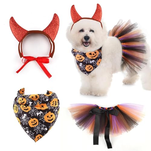 CEWIFO Halloween Lustige Kostüme Set – Teufelshörner für Hunde & Katzen, Katzen Mesh-Outfit mit Zubehör & 3-teiliges Stirnband leicht tragbar für Party, Festlichkeiten Dress-Up (Watermelon Red) CEWIFO Halloween Lustige Kostüme Set – Teufelshörner für Hunde & Katzen, Katzen Mesh-Outfit mit Zubehör & 3-teiliges Stirnband leicht tragbar für Party, Festlichkeiten Dress-Up (Watermelon Red) von CEWIFO